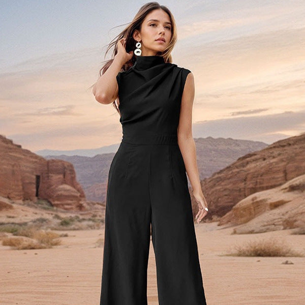 Casual Solid Color Sleeveless Wide Leg Jumpsuit