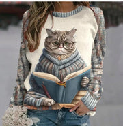 Chic Casual Digital Print Loose Women's Sweater