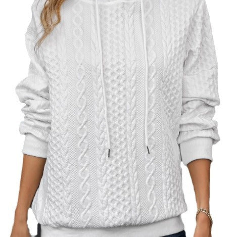 Plus Size Casual Jacquard Lace-Up Hooded Sweatshirt