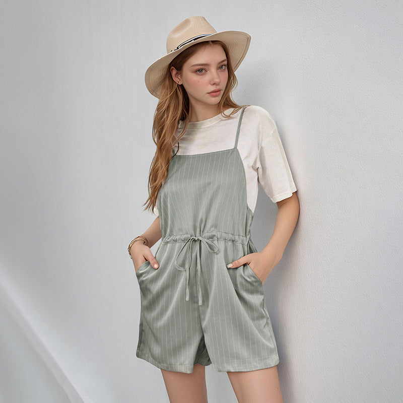 Women's Casual Solid Strap Jumpsuit Shorts