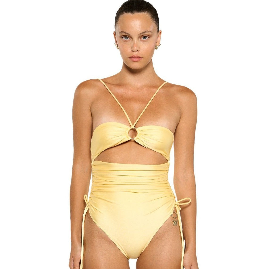Solid-color Womens One-piece Swimsuit With A Ring-strap Design Figure-hugging And Highly Elastic