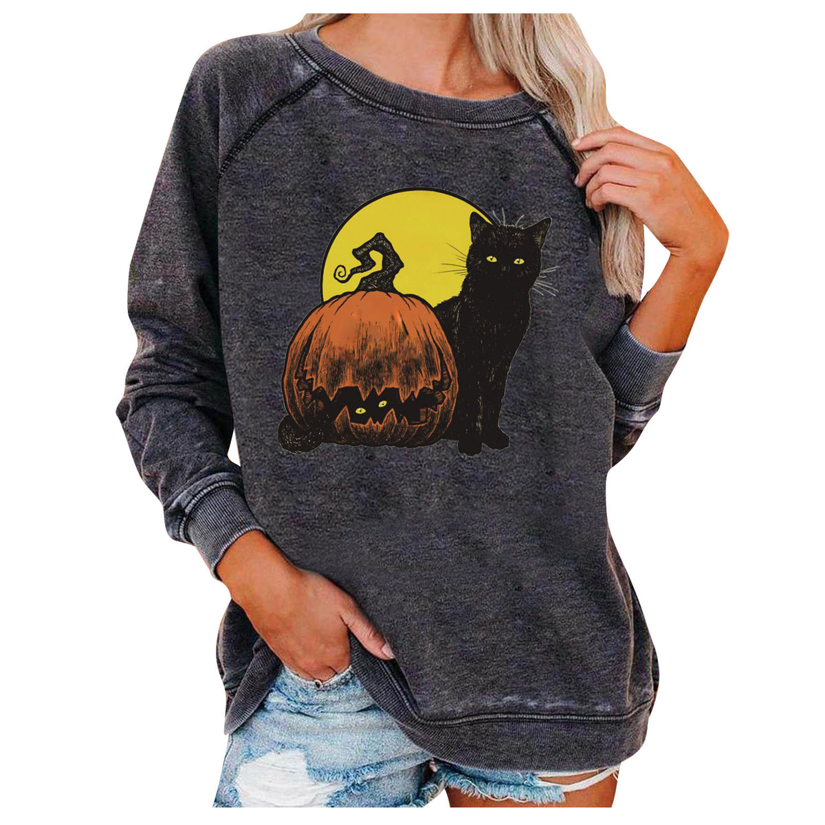 Spooky Chic Halloween Print Loose Sweatshirt