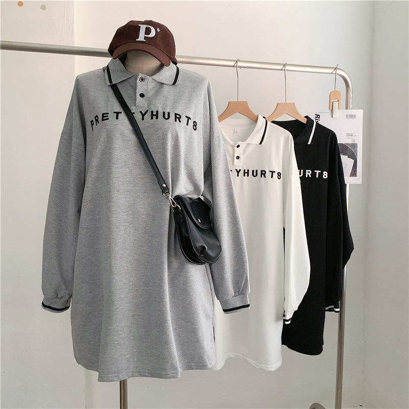 Chic Letter Embroidered Polo Sweatshirt for Women