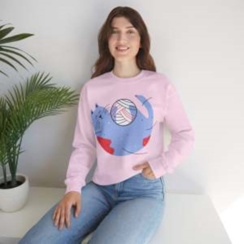 Chic Printed Round Neck Loose Sweatshirt for Women