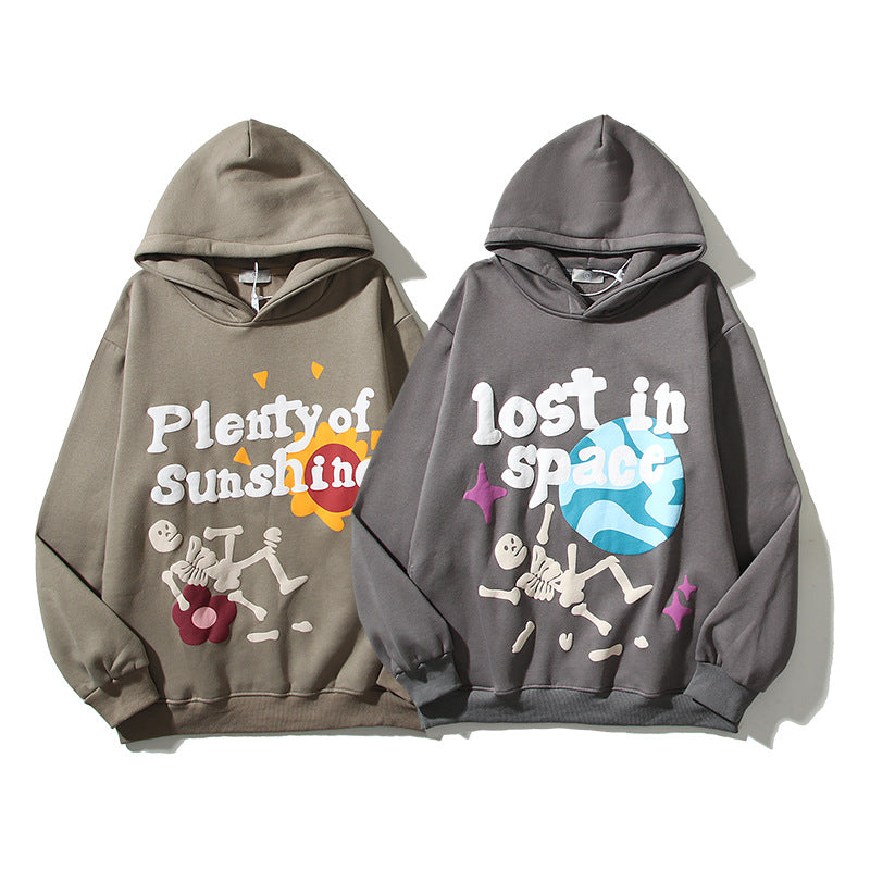 Edgy Graffiti Skull Print Fleece Hooded Sweatshirt