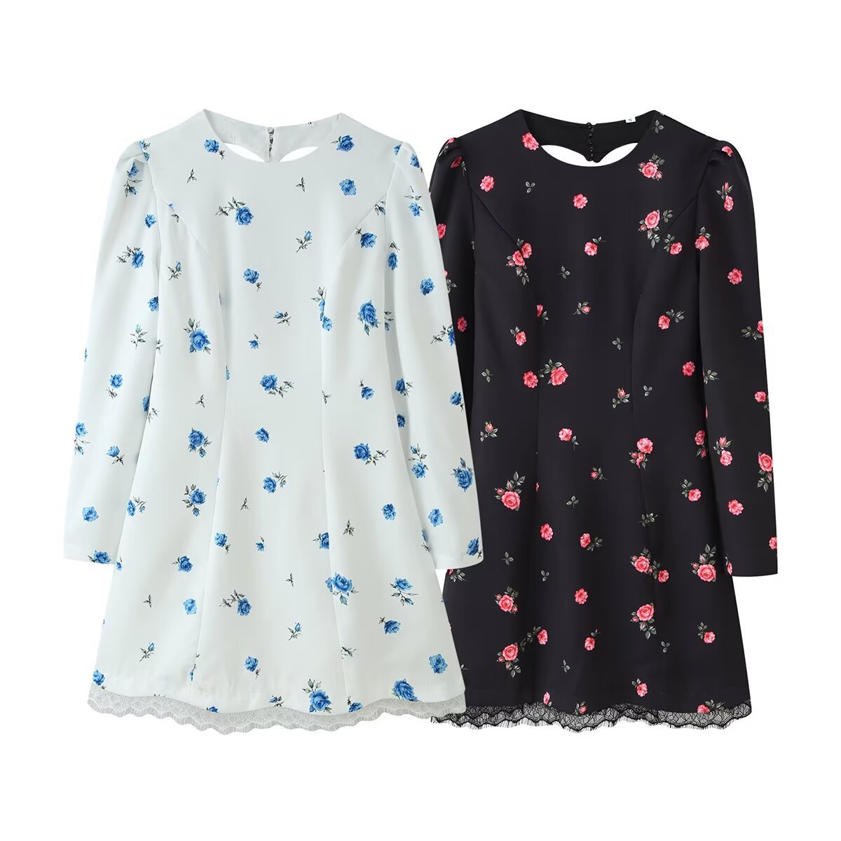 Elegant Figure-hugging Lace Patchwork Dress with a Heart-print Design and a Back-cutout Detail