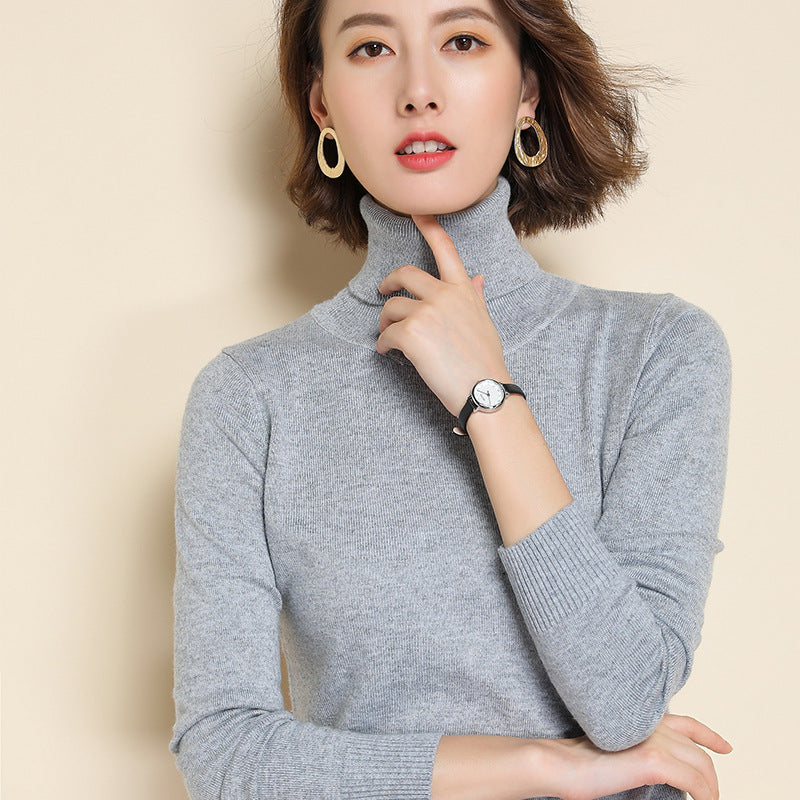 Turtleneck Pullover Loose-fit Knitted Wool Base-layer Sweater