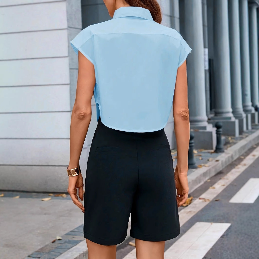 Chic Solid Color Raglan Short Sleeve Women's Blouse