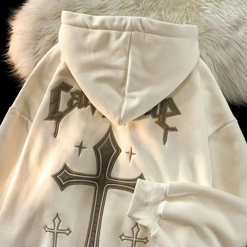 Cross Printed Loose Unisex Hoodie
