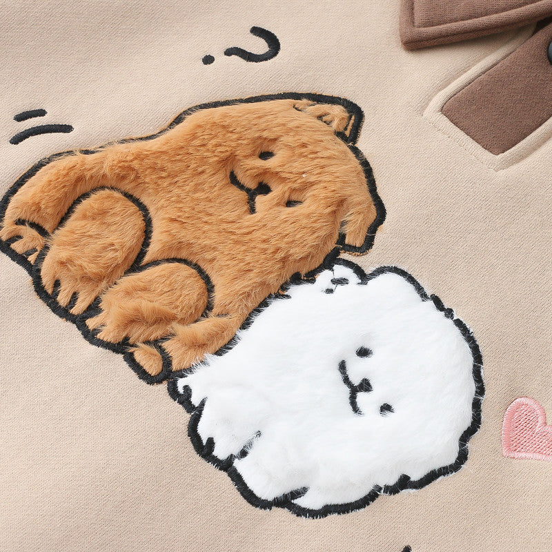 Cute Cartoon Dog Fleece-Lined Pullover Sweater