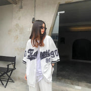 Retro Baseball Cardigan Short Sleeve Sweater