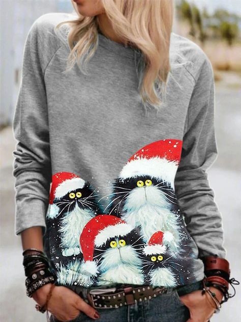 Women's 3D Print Loose Casual Round-Neck Autumn Sweater