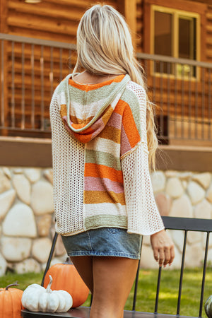 Dear-Lover – Übergroßer Kapuzenpullover mit Farbblockdesign und V-Ausschnitt in Beige