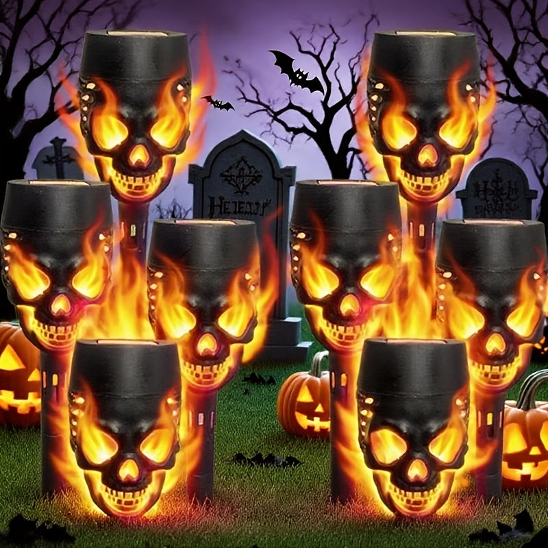 8pcs Halloween Outdoor Solar Lights, Dancing Flashing Flame Torch Lights, Suitable for Trails, Lawns, Gardens, Courtyards, Landscape Decorative Lights