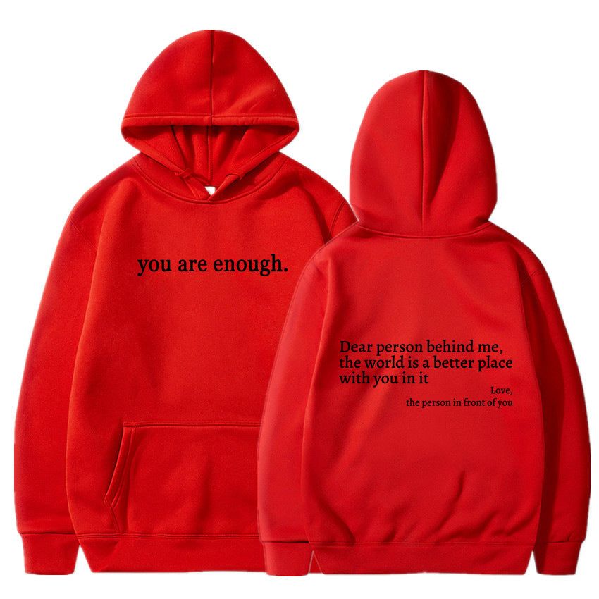Cozy Fleece-Lined Letter Print Drawstring Hoodie