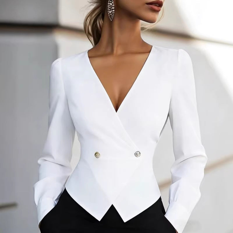 Stylish Elegant Slimming Long-sleeve V-neck Blouse For Women