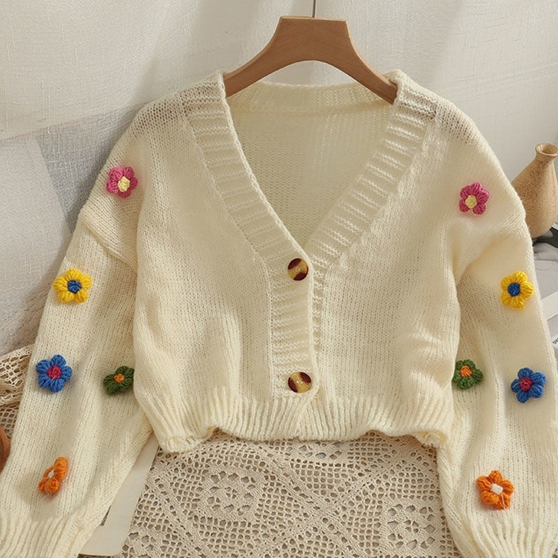 Sweet-style Short Two-button Knit Sweater for Women