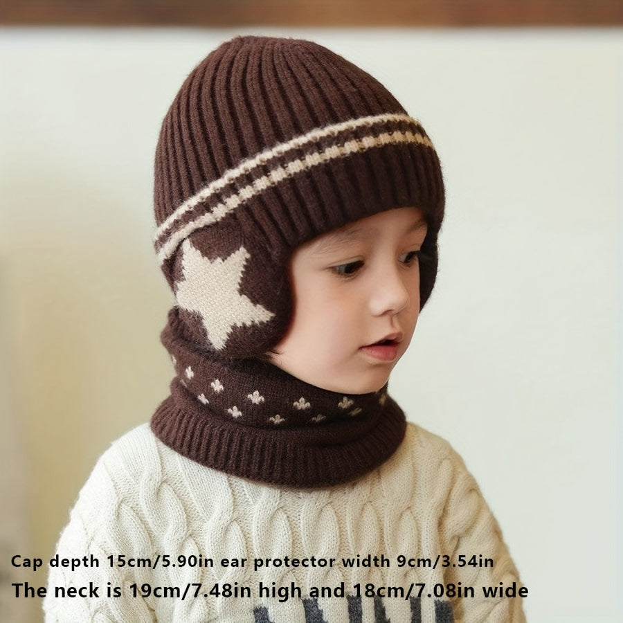 Kids' Knitted Hat and Scarf Set with Ear Protection