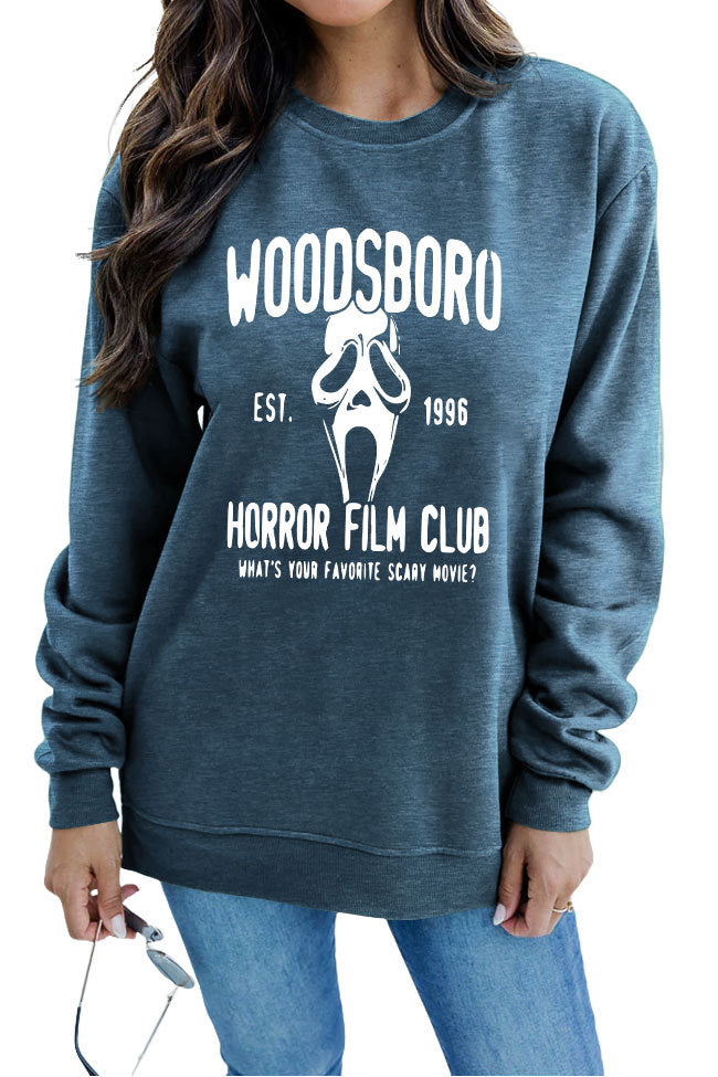 WOODSBORO Printed Round Neck Long Sleeve Sweater