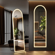 MCQ Arched/Rectangular LED Full Length Mirror, Full Body Floor Mirror Standing Hanging or Leaning Wall, Arch Wall Mirror with Stand Aluminum Alloy Thin Frame for Bedroom, Bathroom, Store