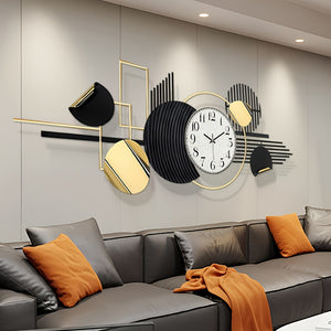 [Modern Abstract Wall Decor] Modern Abstract 3D Clock Wall Decor | Large Black and White Geometric Round Metal Wall Art, 56" x 24", Suitable for Living Room, Bedroom, Dining Room, Home Hanging Decoration