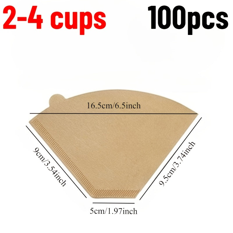 100‑Piece V‑Shaped & Fan‑Shaped Coffee Filter Paper – High Elasticity, High‑Definition Texture