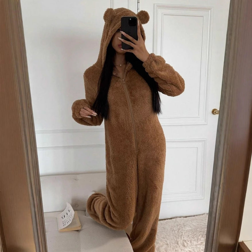 Cozy Animal Ear Jumpsuit with Zipper