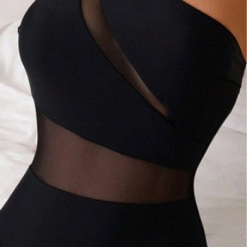New Womens Solid Color Mesh Swimsuit