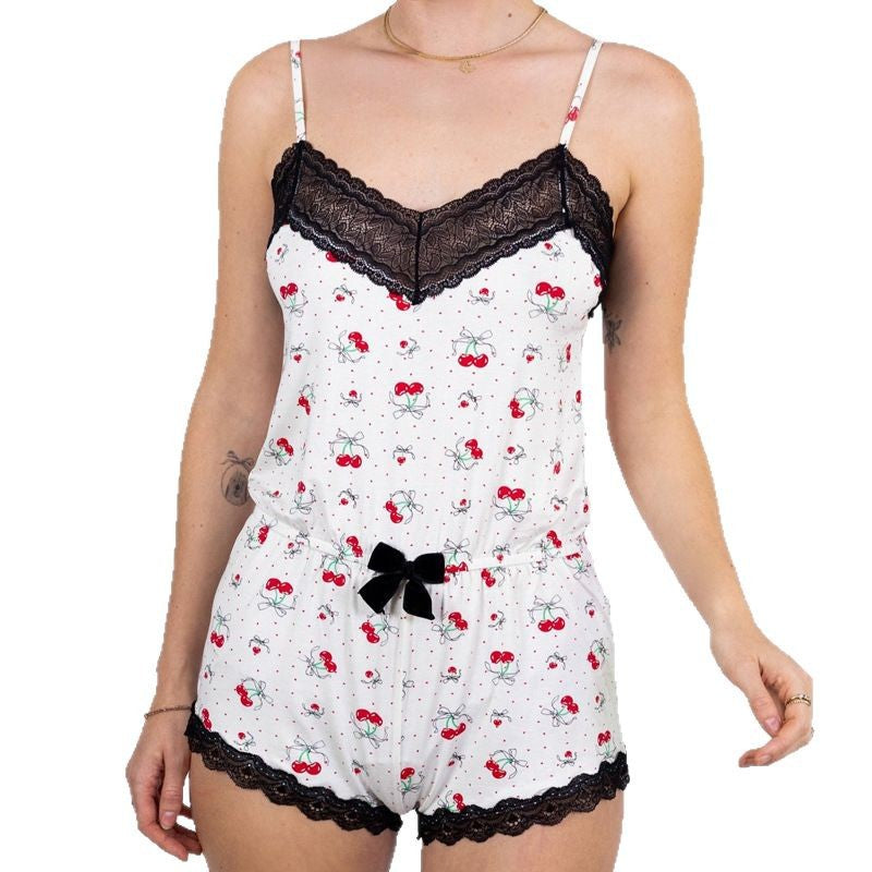 Lace-Trimmed Sexy One-Piece Suspender Romper