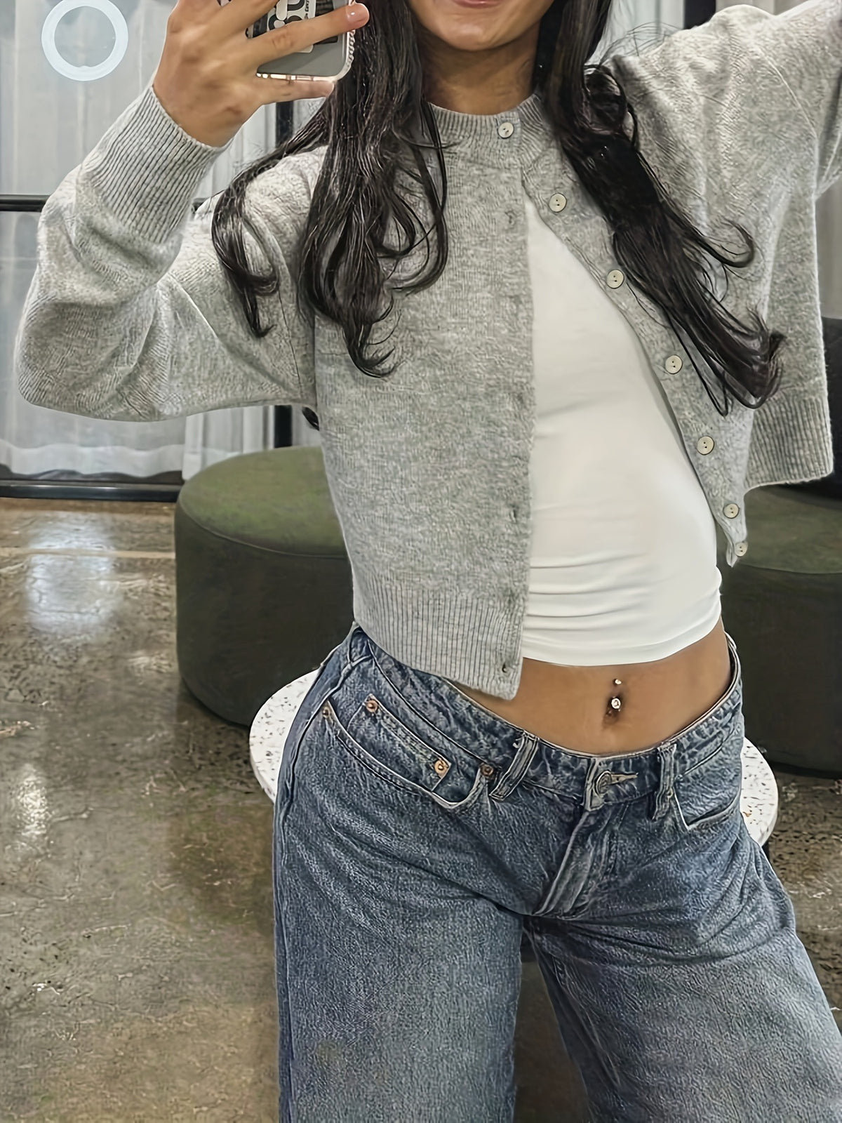 European and American Fashionable Knitted Cardigan Casual Versatile Loose Crew Neck Top