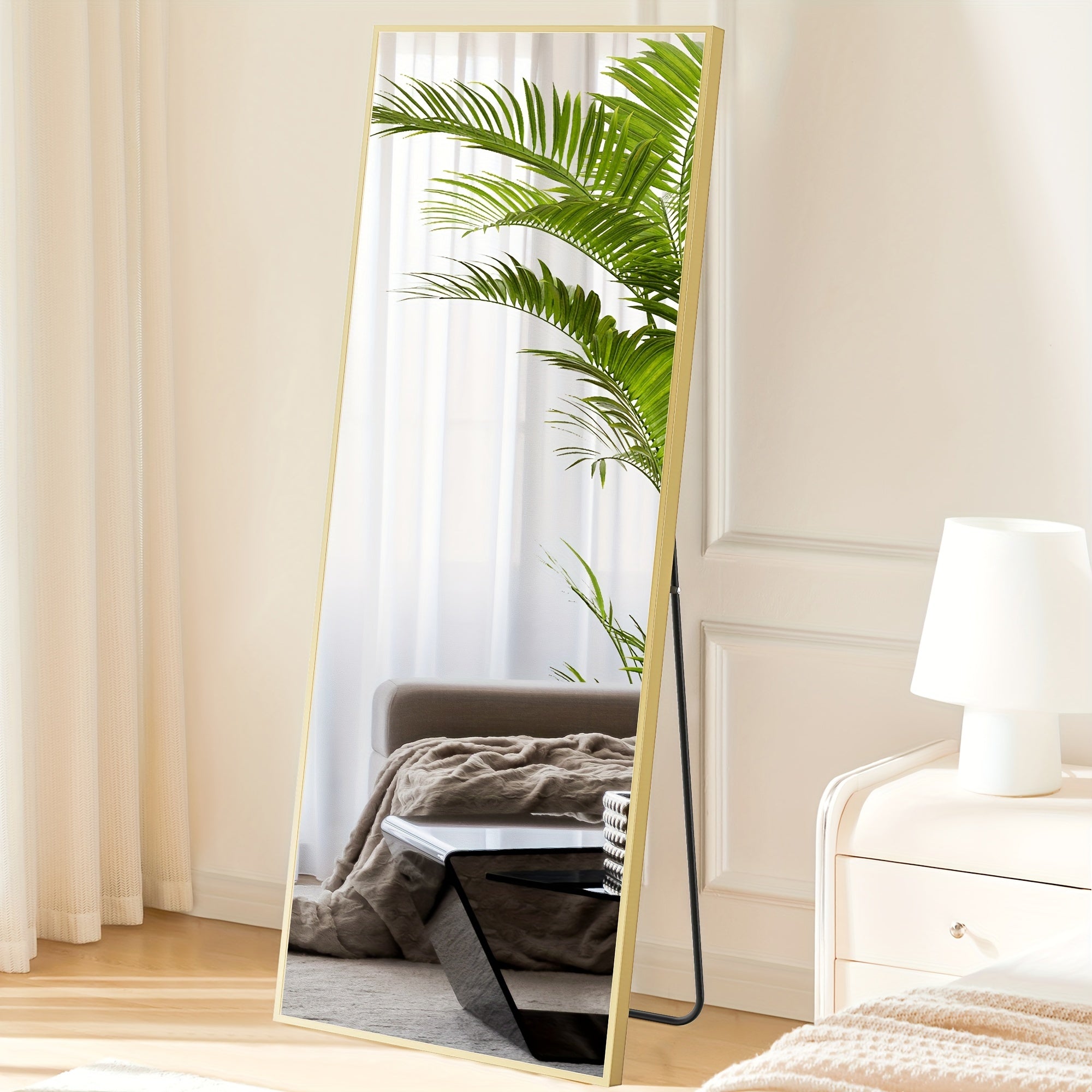 Full-length floor mirror with aluminum frame for bedroom or living room