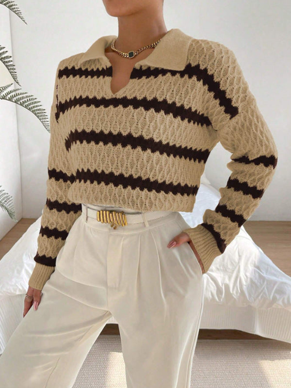 Autumn and Winter Classic Striped Loose Casual Sweater Top