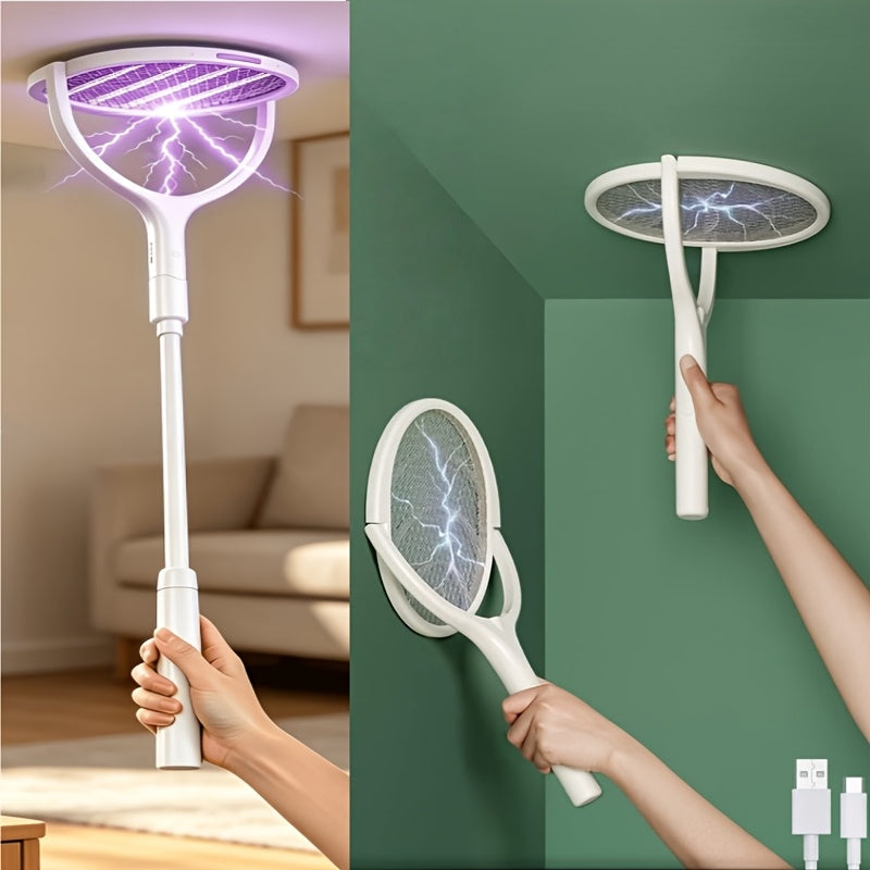 Rotating Head Rechargeable Mosquito Swatter with Telescopic Rod