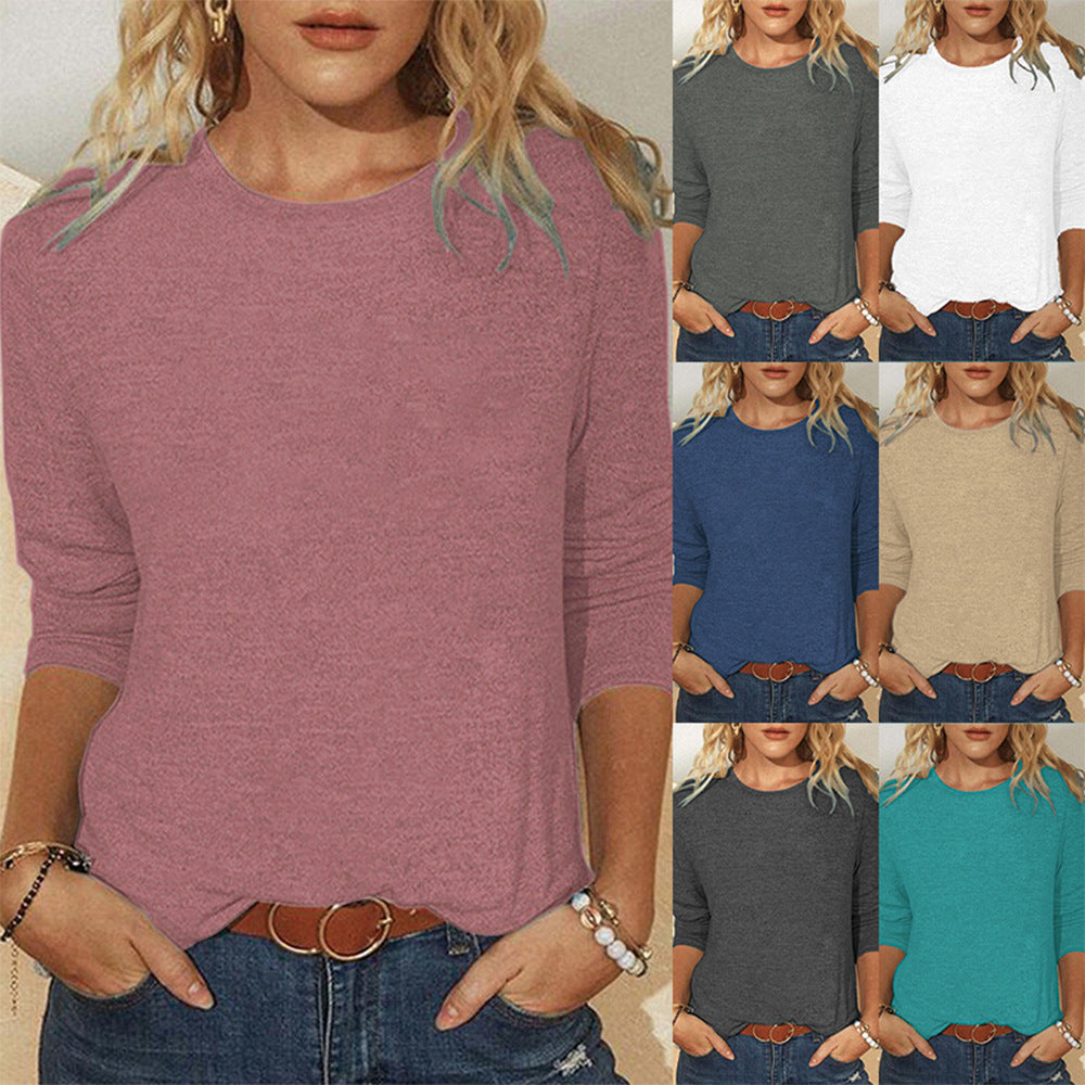 Trendy Long‑Sleeve Crewneck T‑Shirt – Cozy Casual Wear