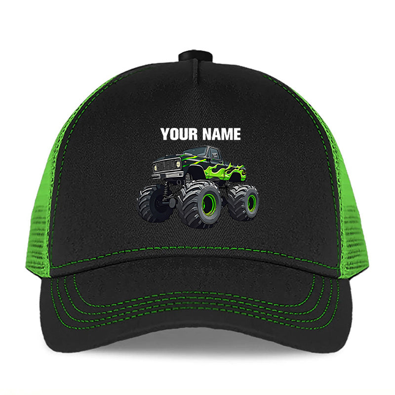 Flexible Kids Baseball Cap – Green Truck Design, Custom Name, Lightweight Fabric