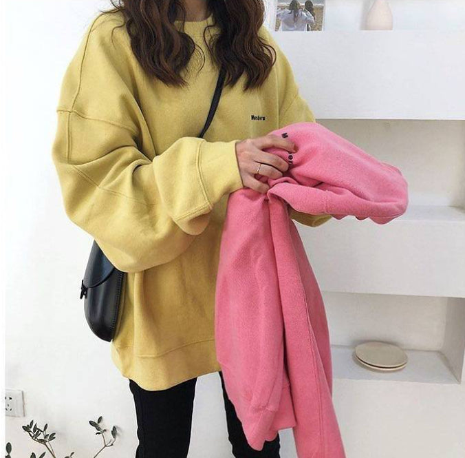 Cozy Oversized Crew Neck Long-Sleeve Pullover Top