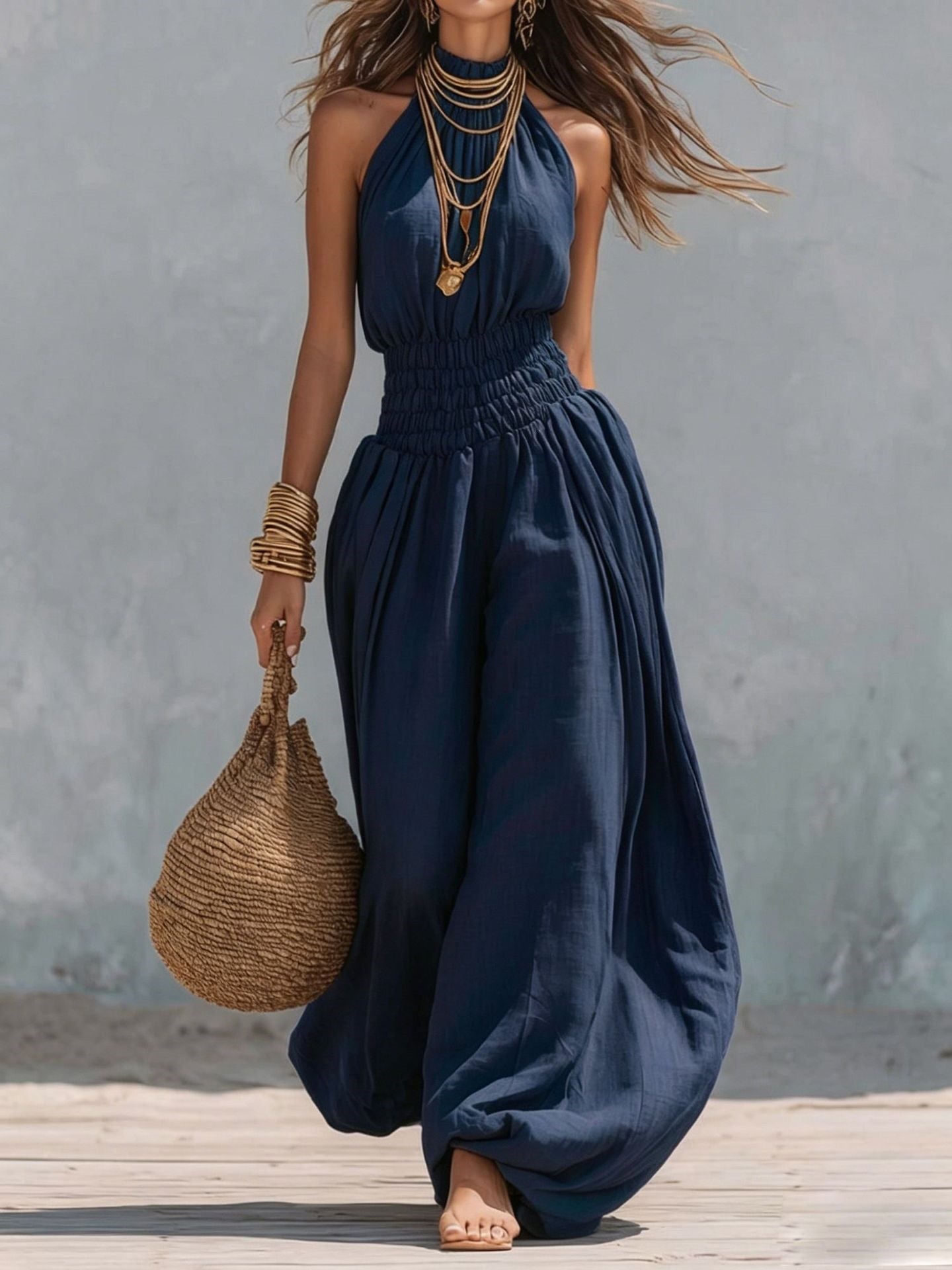Stylish Sleeveless Halter Jumpsuit For Women