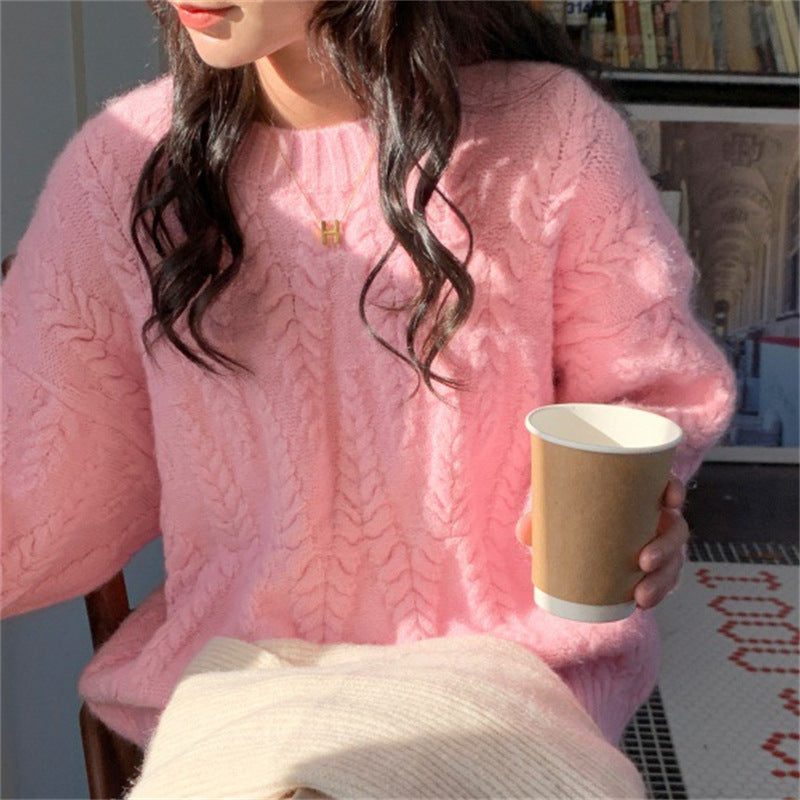Korean-style Laid-back Knit Sweater Loose-fitting Cable-knit Thickened Top