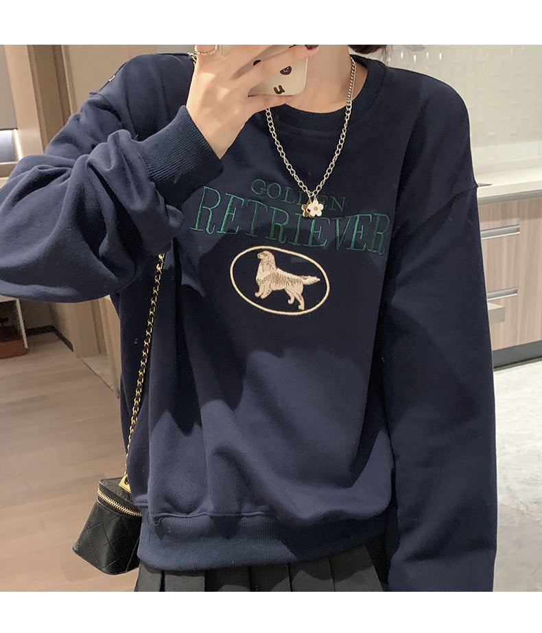Cute Cartoon Embroidered Oversized Pullover Sweatshirt