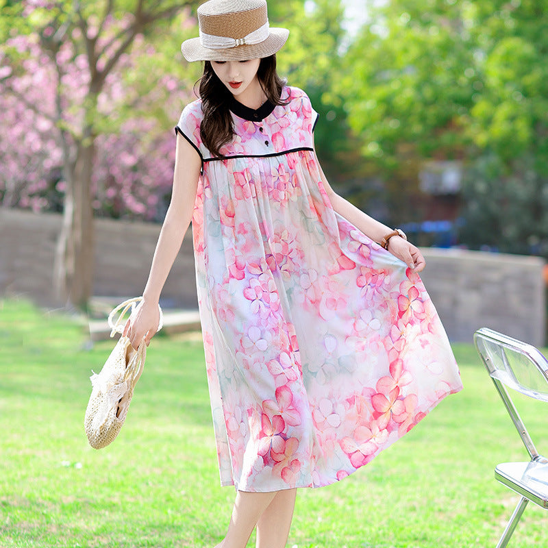 Rayon Floral-print Cotton Silk Dress