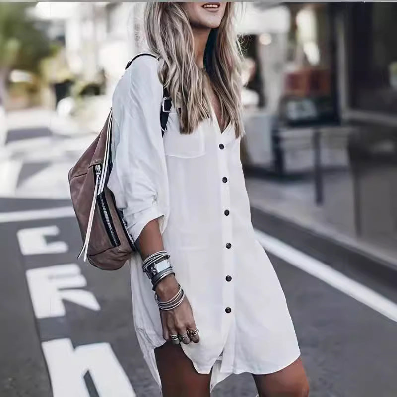 Women's Rayon Lapel Loose Casual Top Shirt