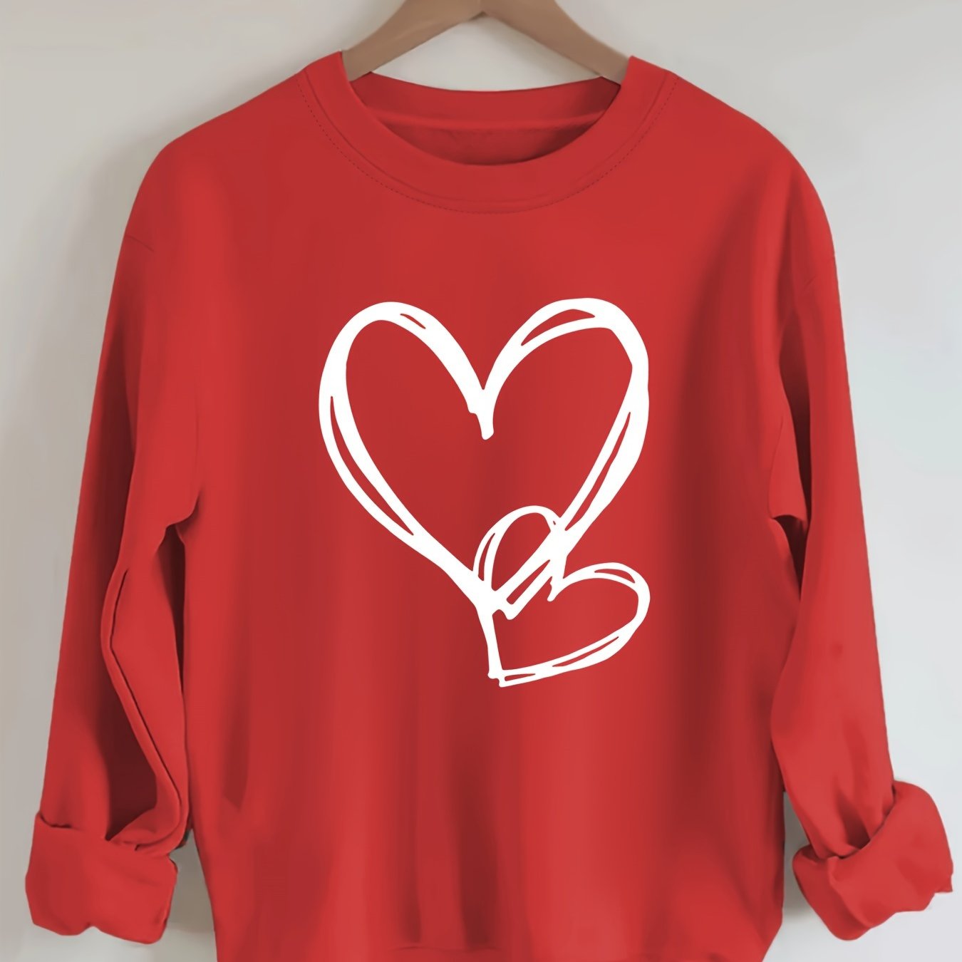 Valentine's Day Heart Print Sweatshirt, Spring/Autumn Crew Neck, Women's Plus Size