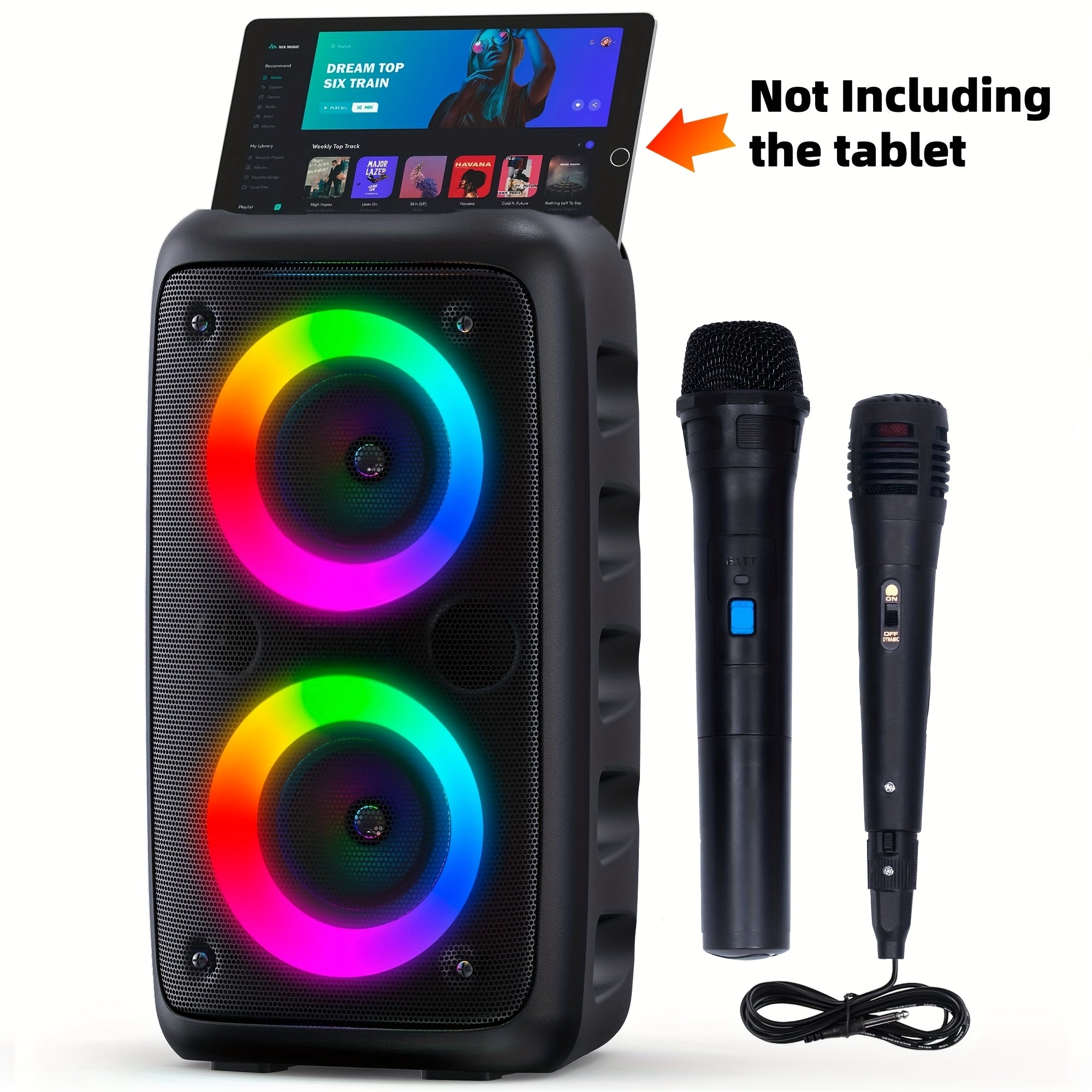 Karaoke Machine with 1 Wireless Microphone, 1 Wired Microphone, Adult Portable Speaker, PA System with LED Lights Singing Karaoke Speaker, Supports TF Card/USB, AUX Input, TWS Suitable for Party...