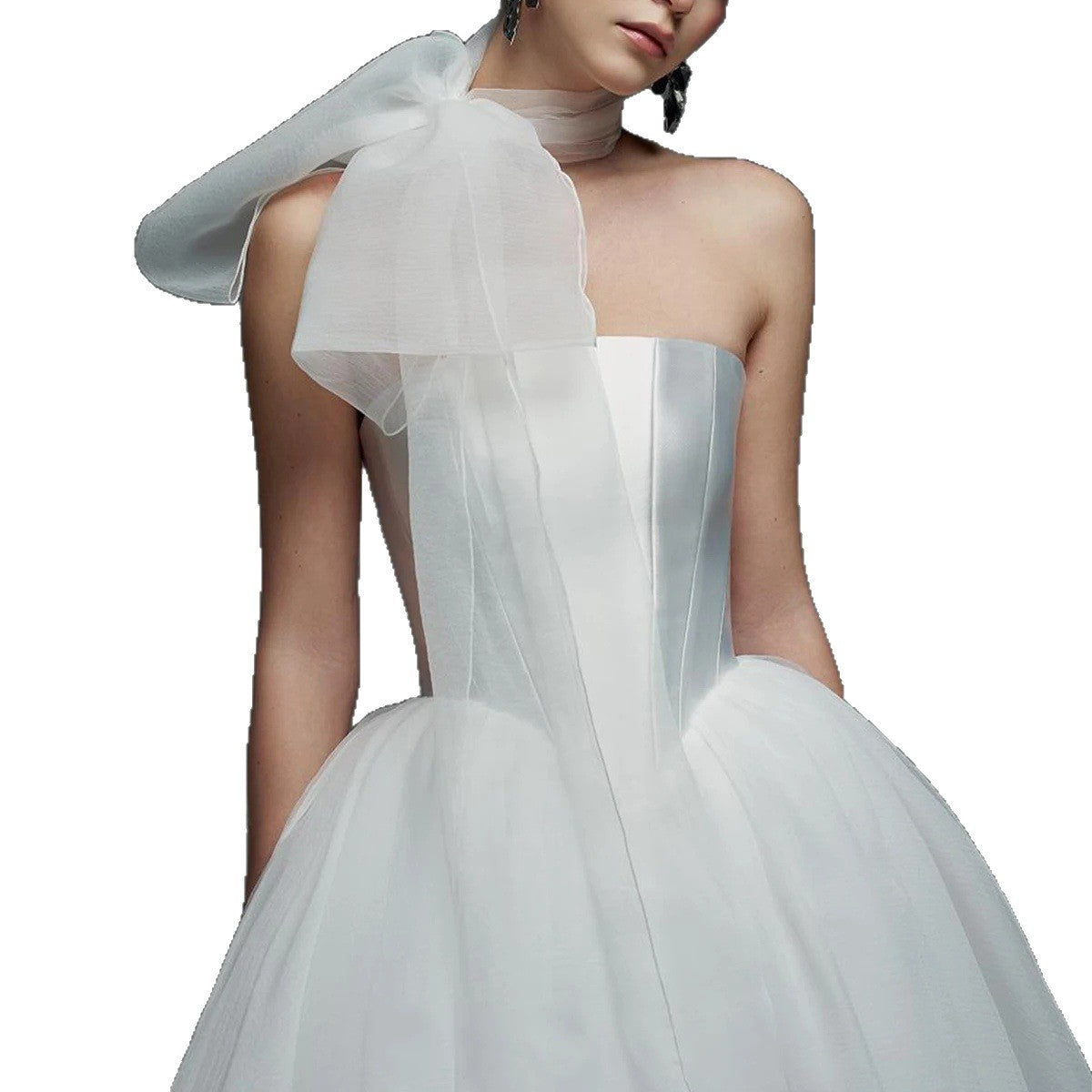 French Strapless Satin Wedding Dress with Voluminous Skirt