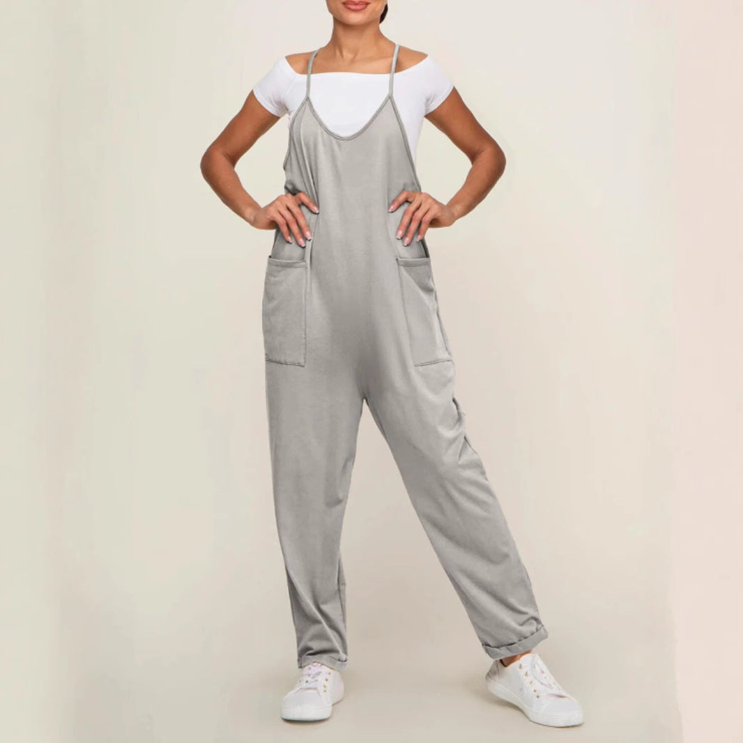 Women's Adjustable Pocket Wide-Leg Jumpsuit
