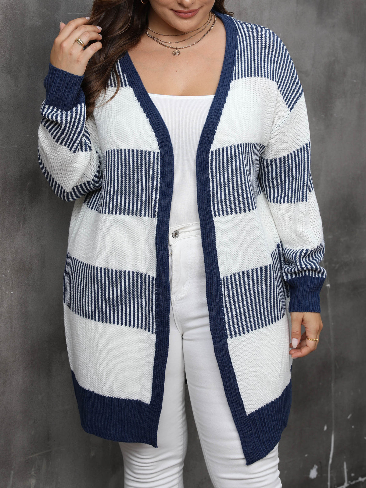 Color Blocking Patchwork Striped Knitted Cardigan for Women