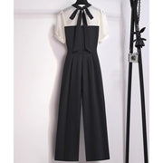 Chic High-Waisted Wide-Leg Jumpsuit with Horn Sleeves
