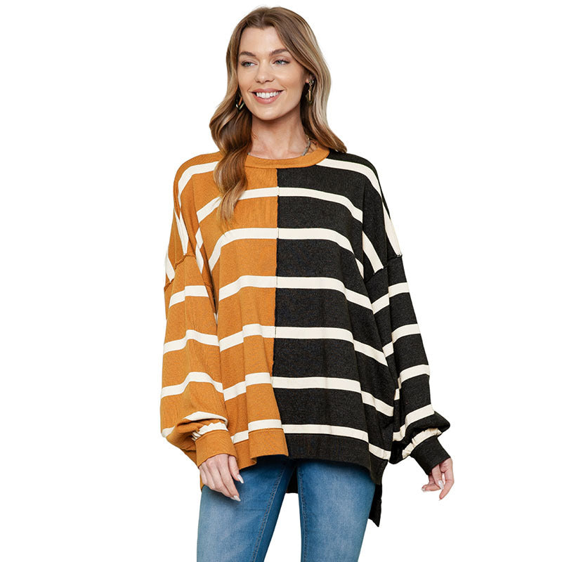 Women's Striped Loose Long-Sleeve Casual Pullover Sweater