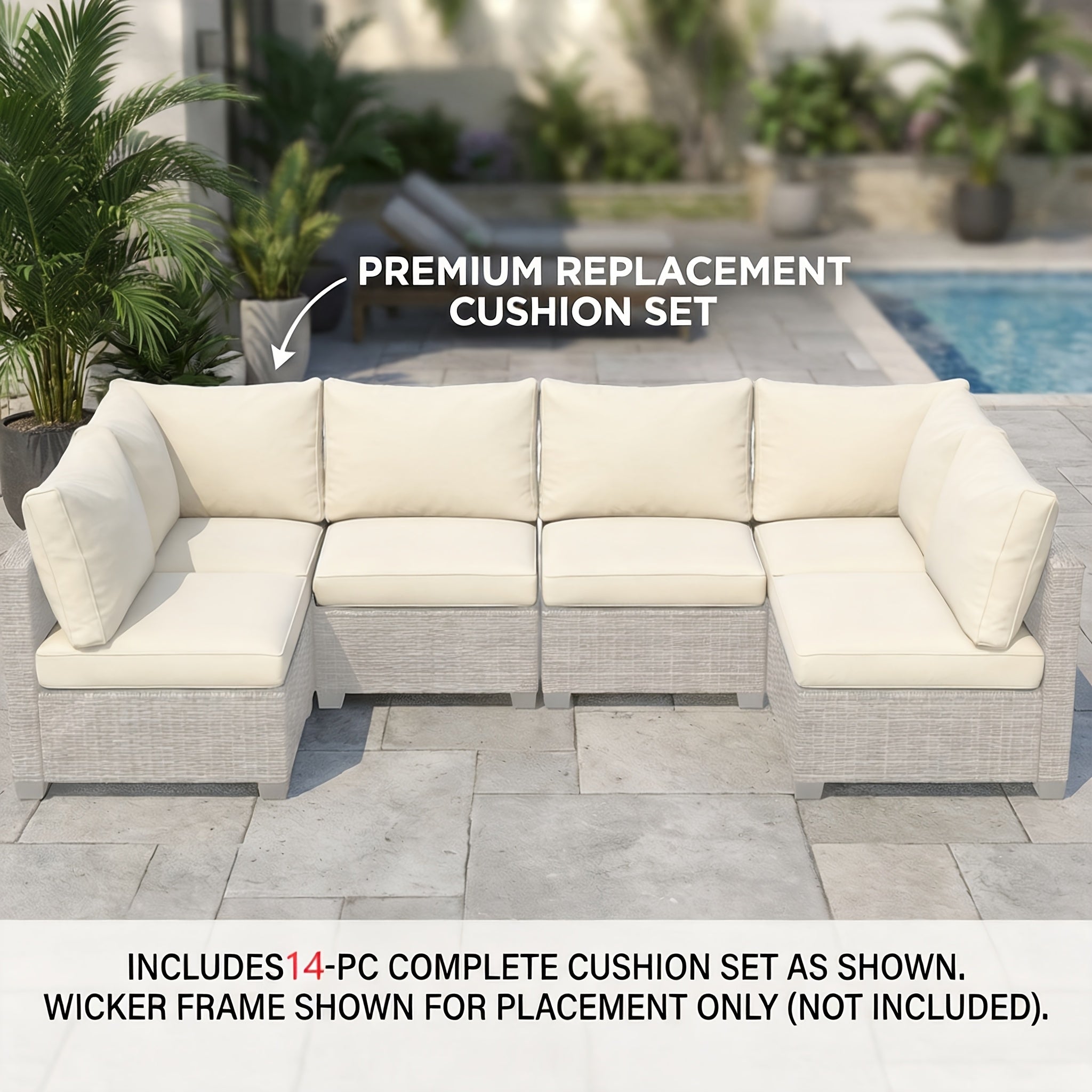 [Outdoor Replacement Cushions] 9/14pcs Outdoor Replacement Cushions for Patio Furniture, Deep Seat Cushions for 4 And 6 Seat Sectional Sofa, Water-Repellent L-Shaped Couch Pads