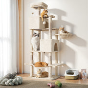 JHK Large 66-inch Multi-cat Tree Tower With Condo & Hammock - Durable Sisal Scratching Posts, Platforms & Pet House For Indoor Cat Play And Relaxation, Gray/light Gray/beige